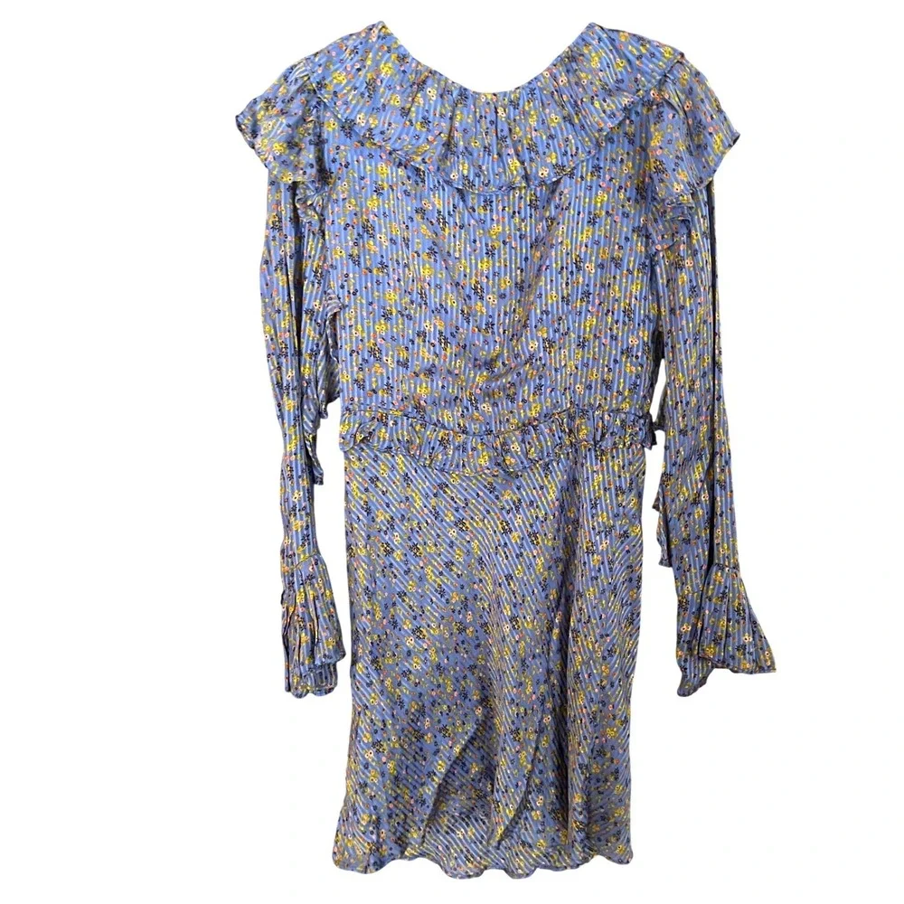 Free People Sweetest Thing Mini Dress Midnight Cowboy Blue Floral Ruffle Size 12